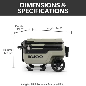 70Qt Wheeled Cooler Insulated Hard Shell Ice Chest