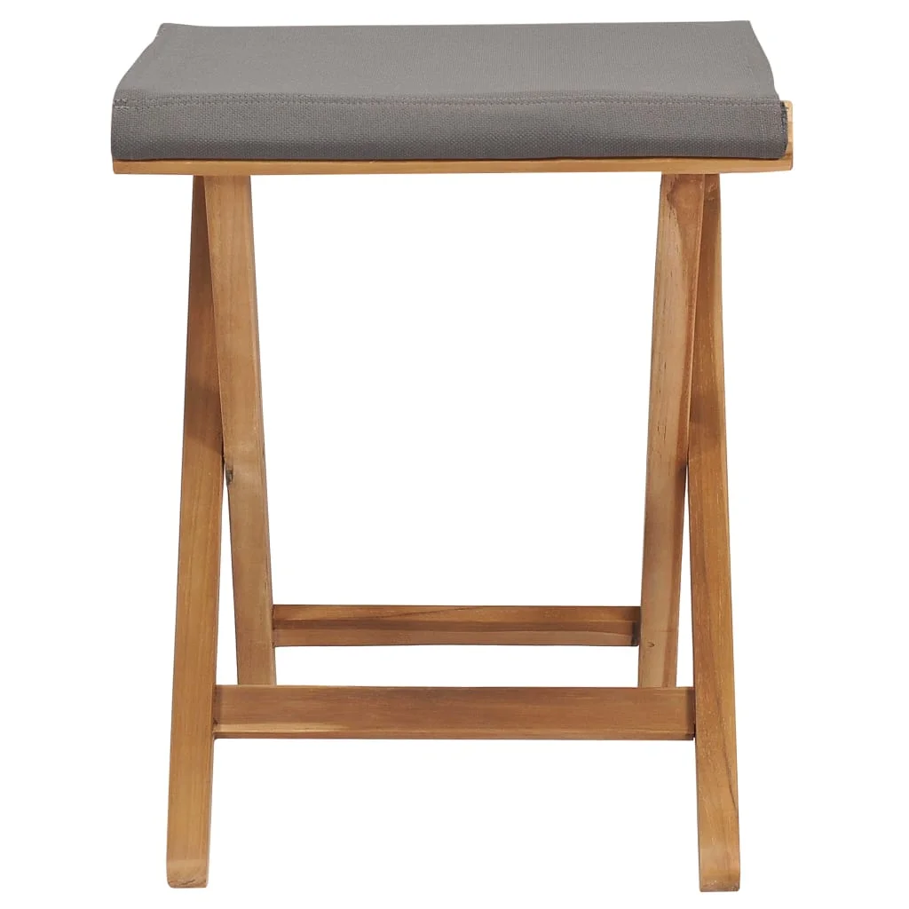 vidaXL Folding Chairs 2 Pcs Patio Stool for Camping Solid Wood Teak and Fabric