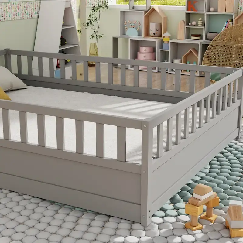 Montessori wooden children's floor bed with Support slat