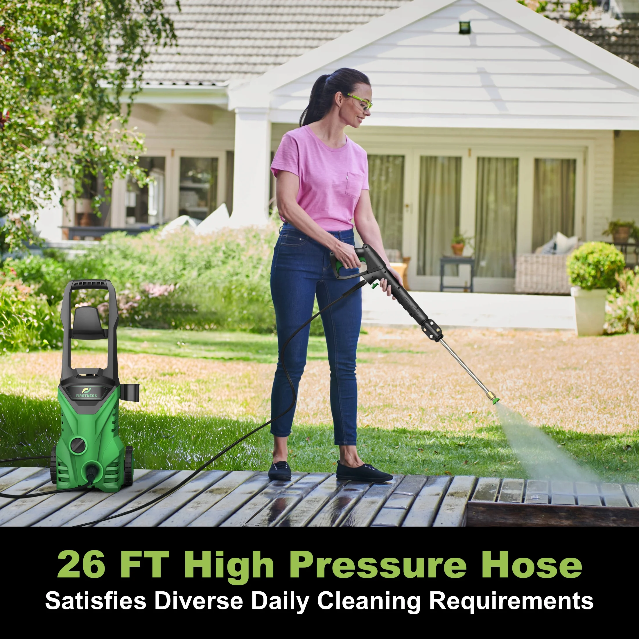 Firstness Pressure Washer 3500 PSI, Electric Power Washer w/ 26 ft Hose, 4 Quick Connect Nozzles, High Pressure Cleaning Machine with Foam Cannon, Portable to Clean Patios, Cars, Fences, Driveways