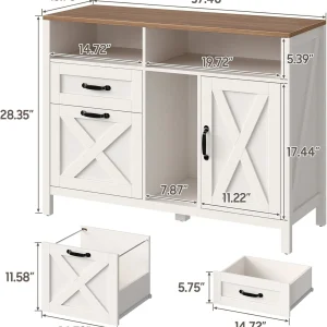 Vabches 2 Drawer Lateral File Cabinet,Mobile Wood office Cabinet for Home Office,Printer Stand with Open Storage Shelves.