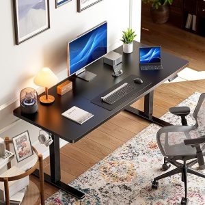 UANUO 48 x 24 inch Electric Standing Desk, Height Adjustable Table with Headphone Hooks & Cable Manager, Sit to Stand up Desk for Home Office, Vintage Brown