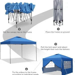 GDY 10x10 Pop Up Canopy Tent, Outdoor Canopy Tent, Patio Tent,Commercial Instant Gazebos,4 Sidewalls, Portable Shelter Canopies, with 4 sandbags, Blue.