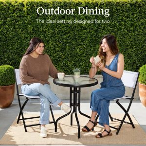 Best Choice Products 3-Piece Patio Bistro Dining Furniture Set w/ Glass Tabletop, Folding Chairs - Gray