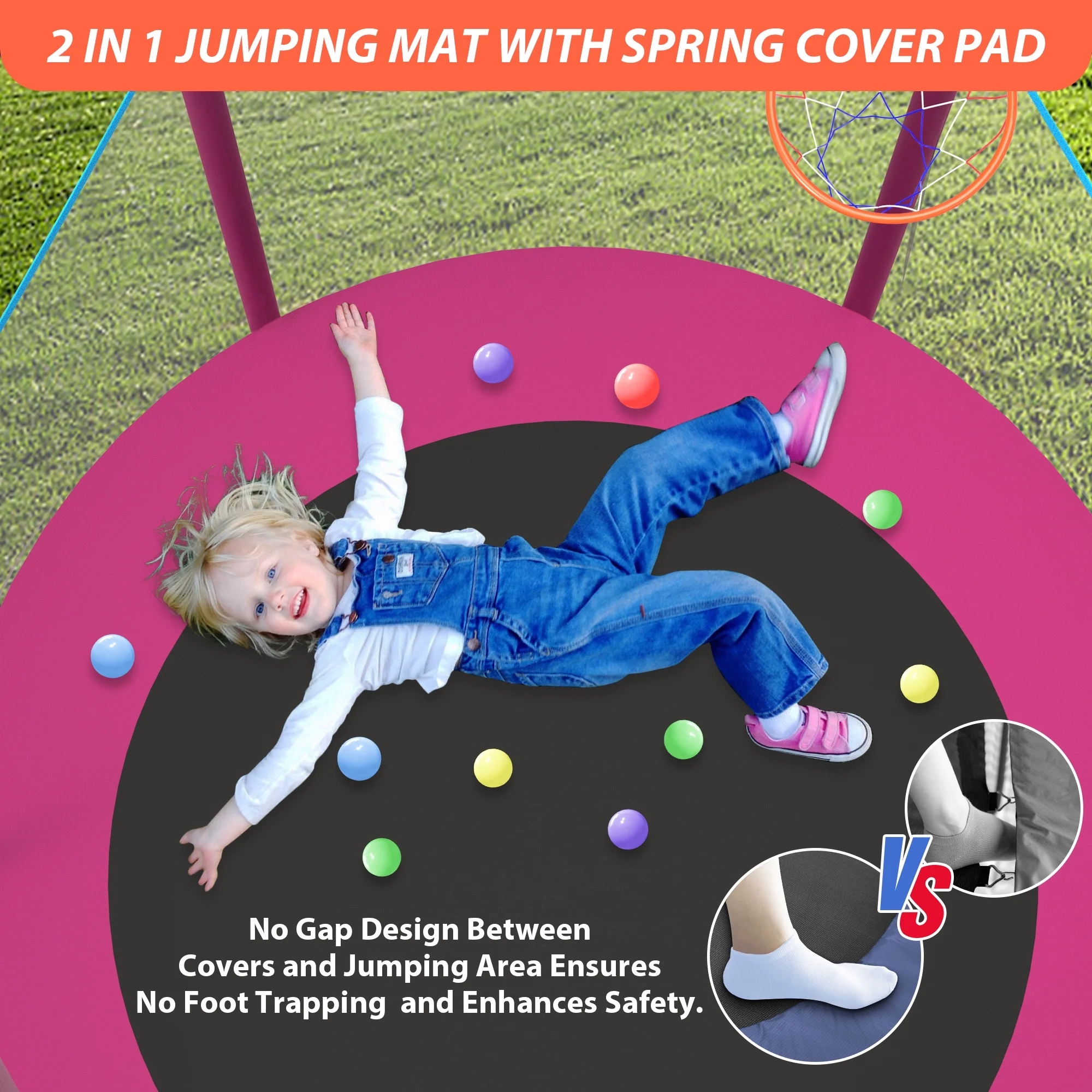 CITYLE Trampoline for Kids, No Gap Design 600LBS 66'' 5.5FT Toddler Trampoline Indoor Outdoor with Basketball Hoop, Mini Small Trampoline with Enclosure, Christmas Gifts for Toddlers, Boys & Girls