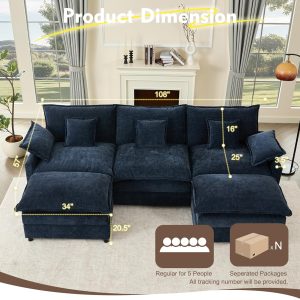 108 Inch U Shape Sofa Sectional Sofa Comfortable Cloud Sofa with Removable Footstool