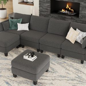 Modular Sectional Sofa, Convertible U Shaped Sofa Couch with High Density Memory Foam, 6 Seat Comfy Modular Sofa Couch for Living Room, Modern U Shaped Sectional Sofa, Dimgrey