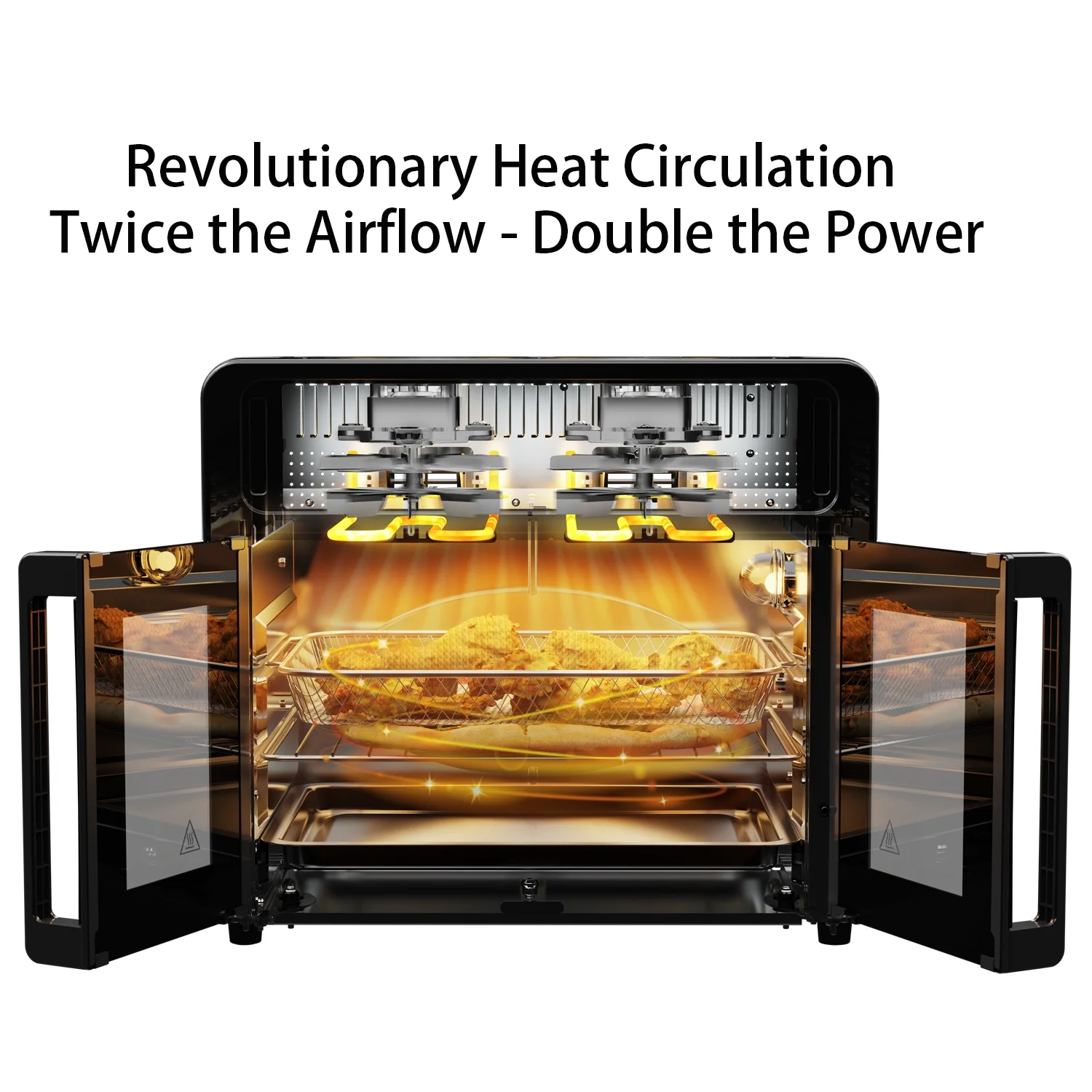 PwZzk 25.4QT Dual Zone Air Fryer Toaster Oven Combo, French Glass Door, XL Capacity, 100-430-F Temperature Range, 16 Preset Functions, LED Display, Dual Fan, 360- Heat Circulation, Rotisserie, Bake,