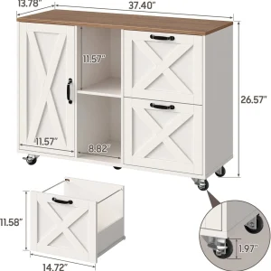 Vabches 2 Drawer Lateral File Cabinet,Mobile Wood office Cabinet for Home Office,Printer Stand with Open Storage Shelves.