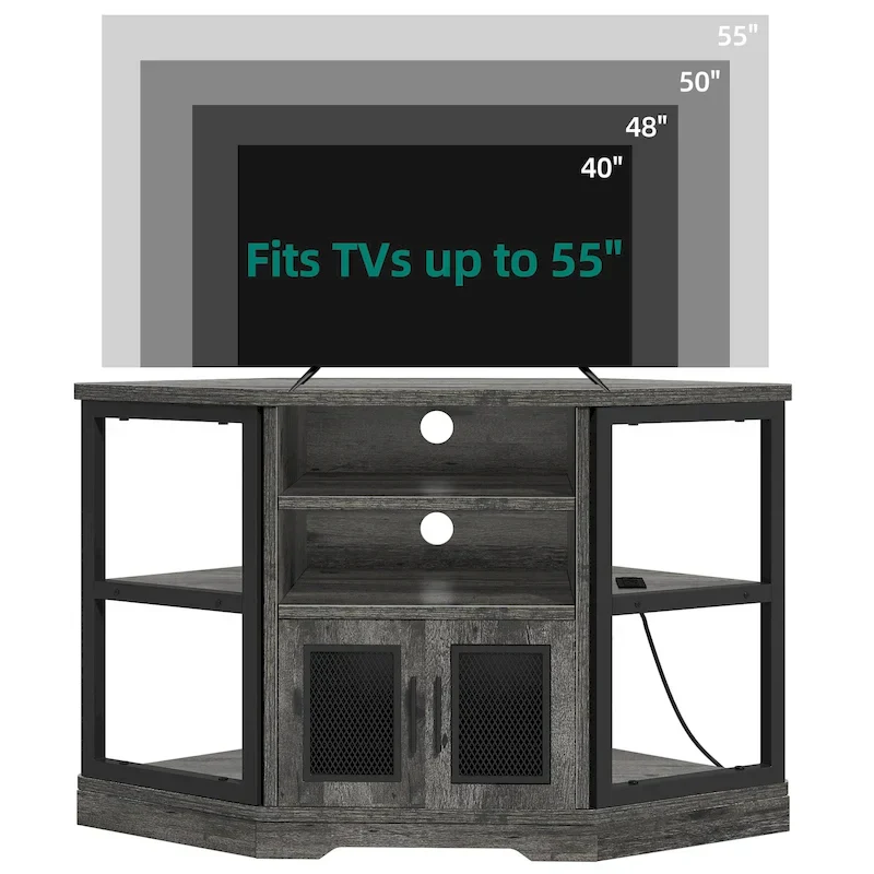Farmhouse Corner TV Stand Entertainment Center Media Console for TVs up to 55 with Power Outlet