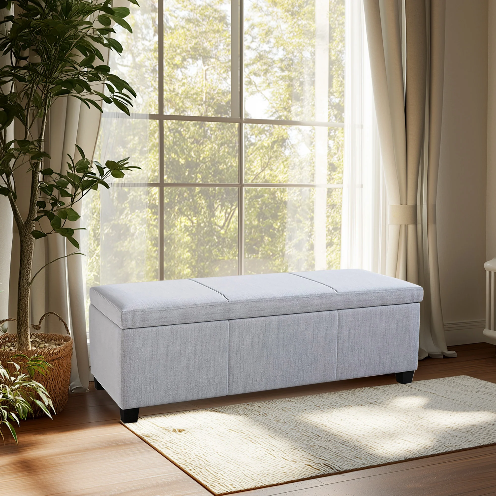 BELLEZE Storage Ottoman Bench Footstool - Amherst (Beige)