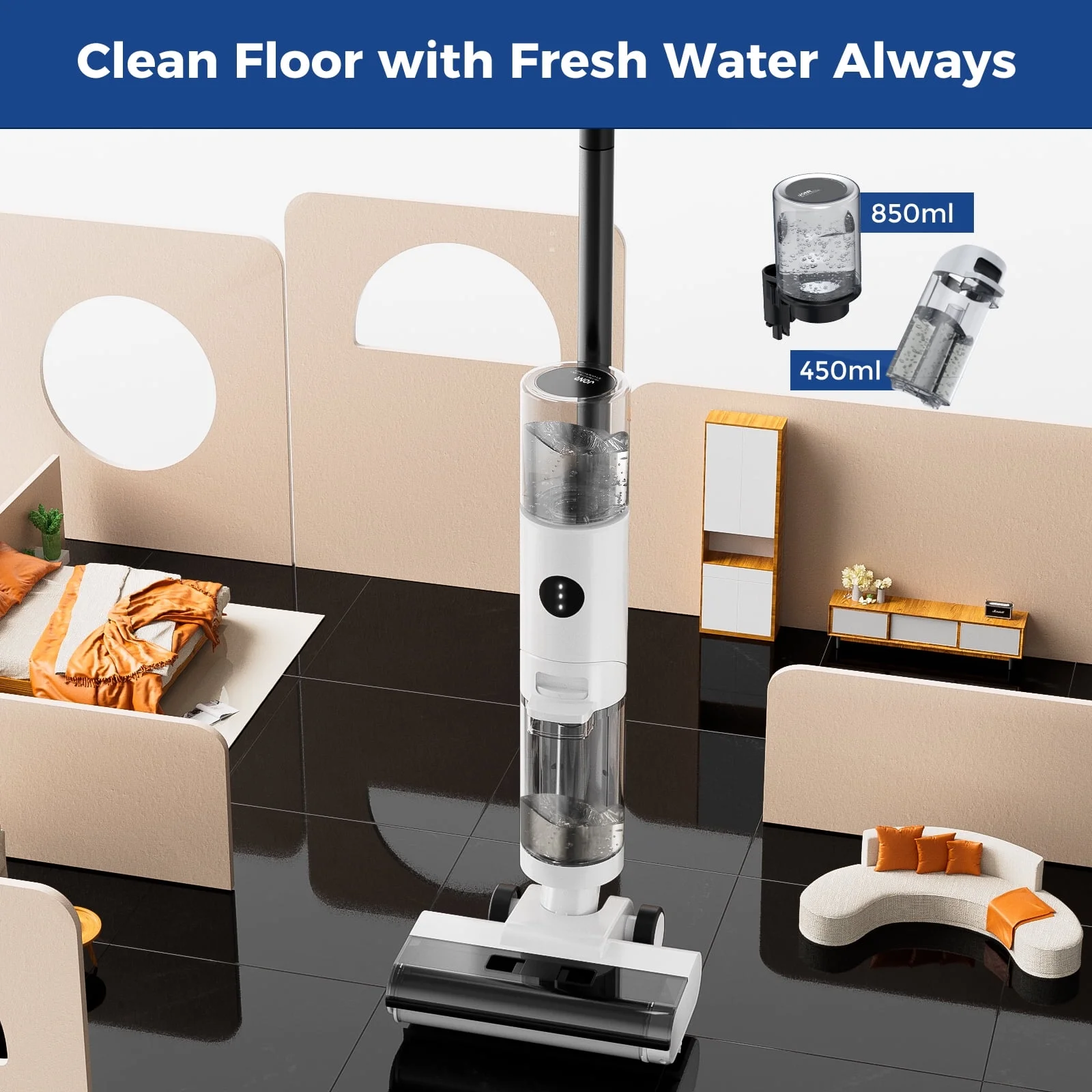 JONR ED12 Pro Max Wet Dry Vacuum Cleaner, 167-F Flashdry Self-Cleaning and 800ml Large Capacity Dirty Water Tank Smart Floor Cleaner