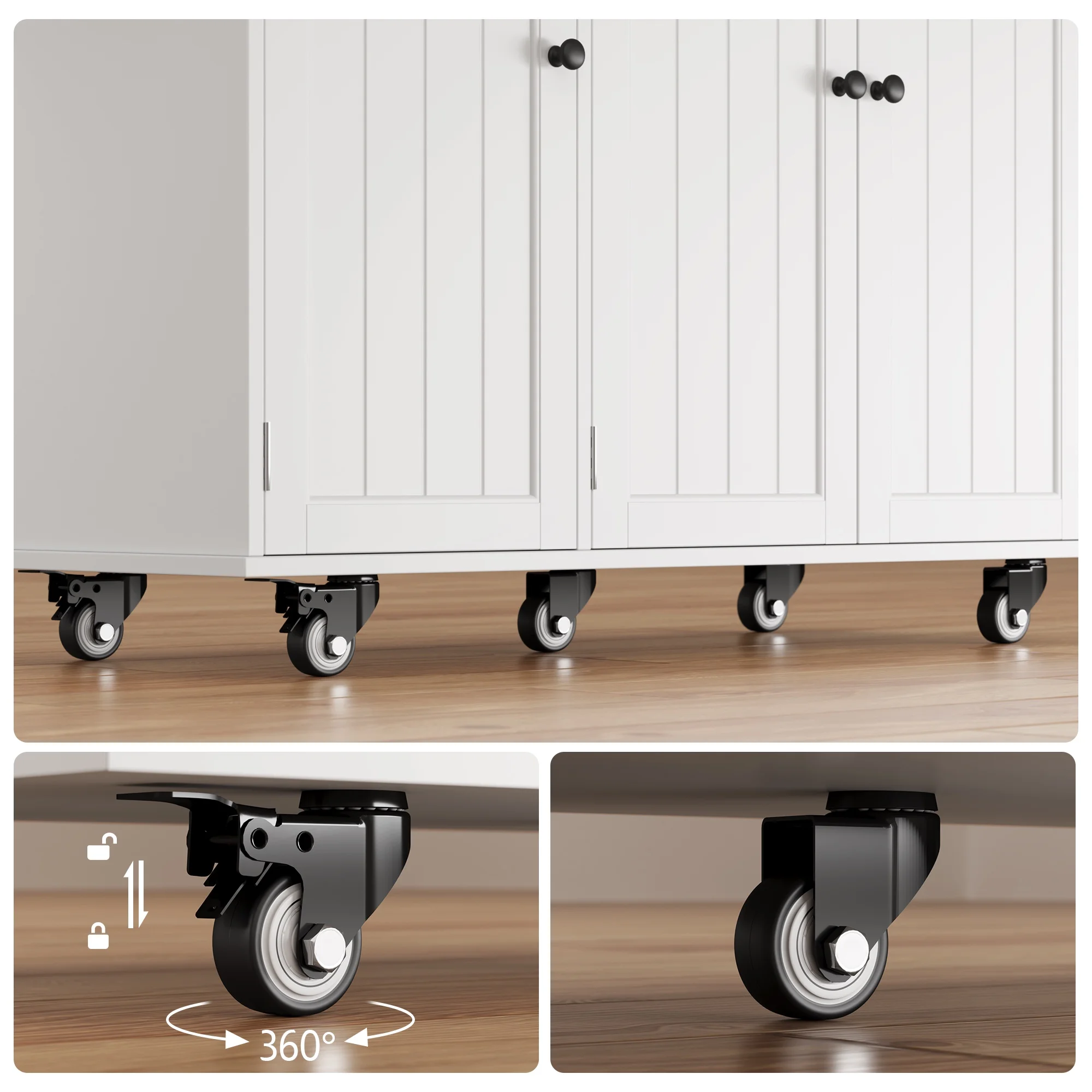 Noelse Kitchen Island with Storage, Island Table for Kitchen with Drop Leaf, Spice Rack, Towel Bar for Small Kitchens, White