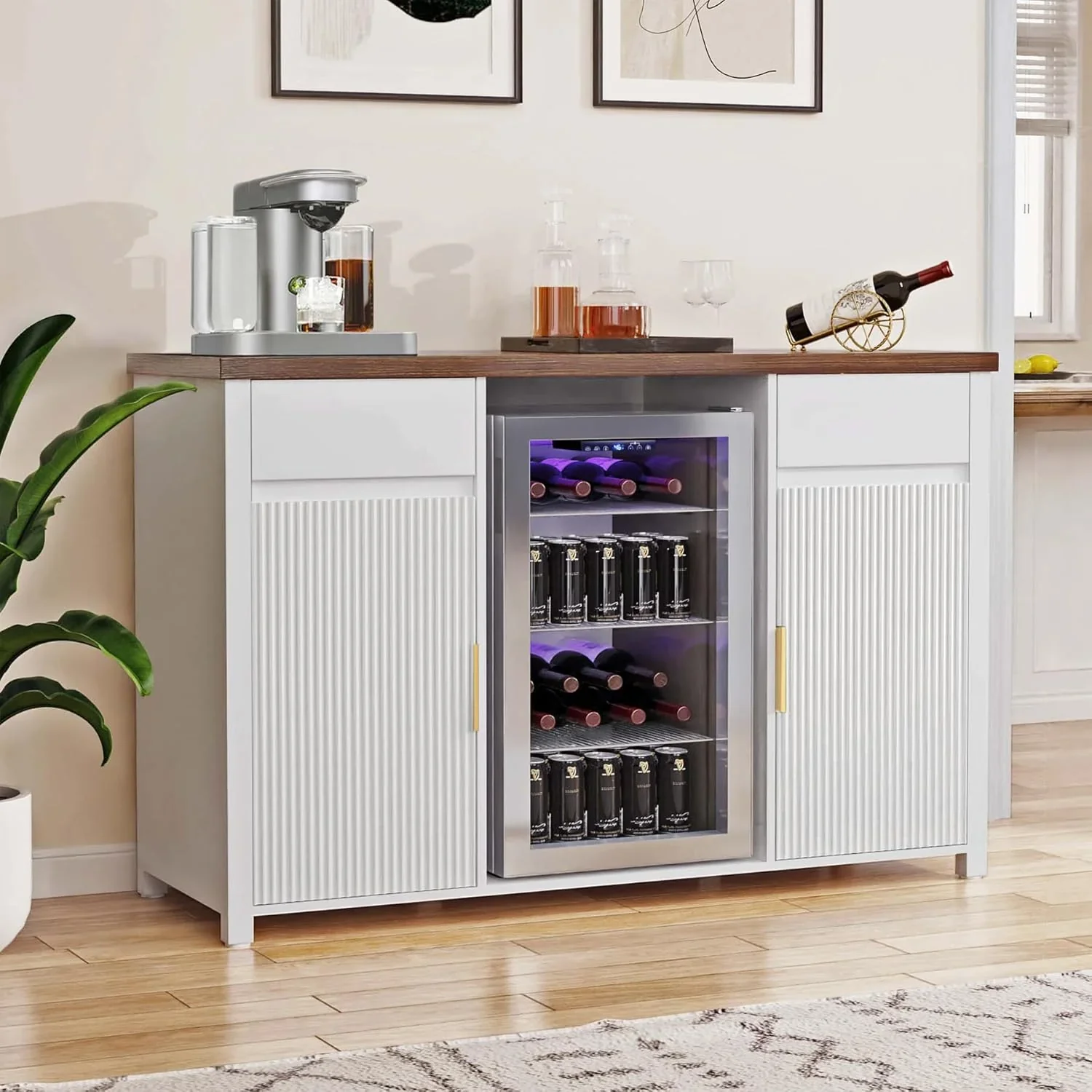GDLF Large Coffee Bar Cabinet with Fridge Space, Mini Fridge Cabinet with Wine Storage