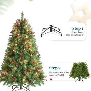 Jostyle 4.5FT Pre-Lit Christmas Tree, Decorated with 300 Clear Lights and Realistic 516 Thicken Tips