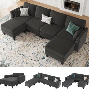 Modular Sectional Sofa, Convertible U Shaped Sofa Couch with High Density Memory Foam, 6 Seat Comfy Modular Sofa Couch for Living Room, Modern U Shaped Sectional Sofa, Dimgrey