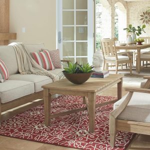 Signature Design by Ashley Clare View Coastal Outdoor Patio Eucalyptus Sofa with Cushions, Beige
