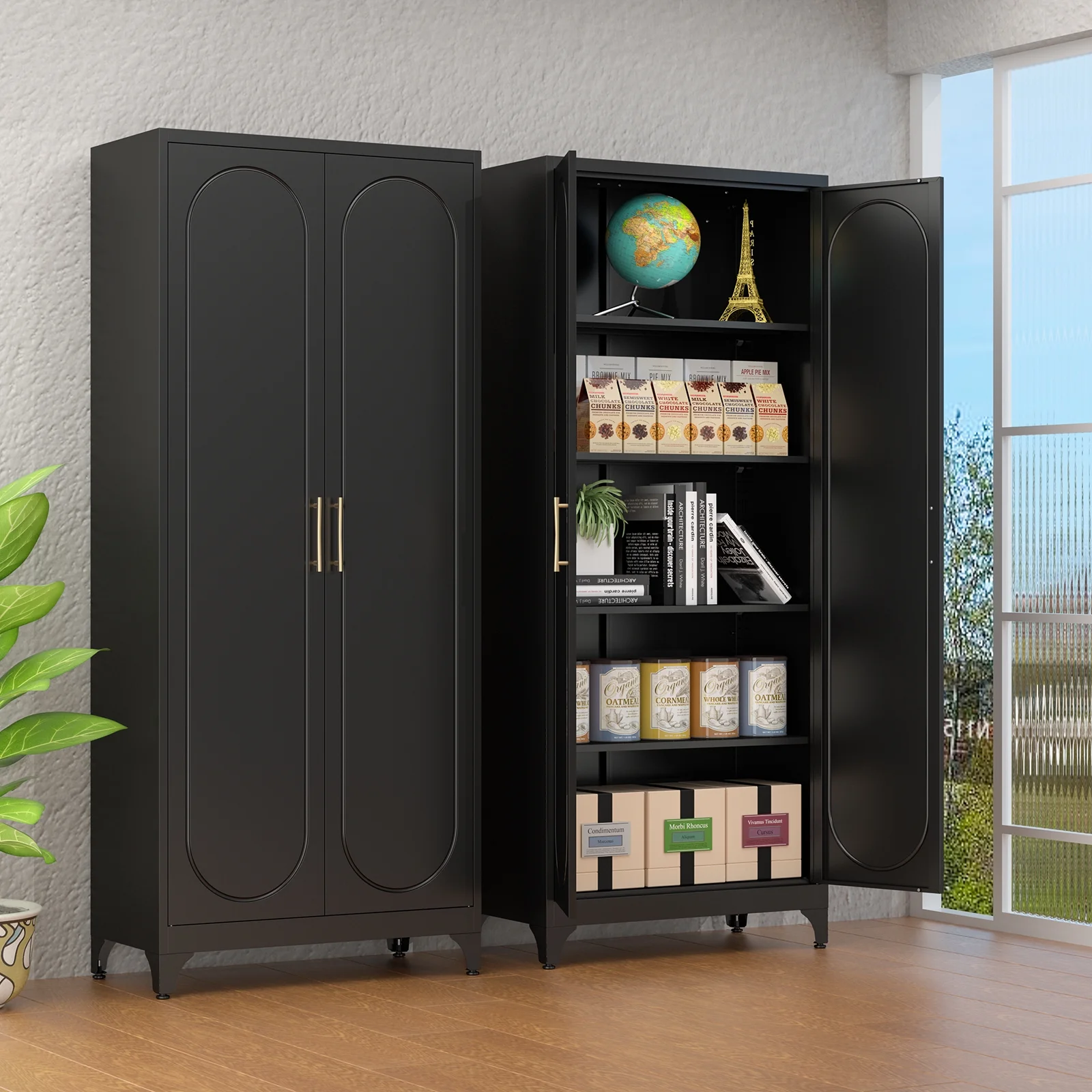 Polup White 75" H Modern Kitchen Storage Cabinet with Doors and Adjustable Shelves