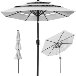 Best Choice Products 10ft 3-Tier Patio Umbrella, Market Sun Shade w/ Tilt Adjustment, Easy Crank - Red