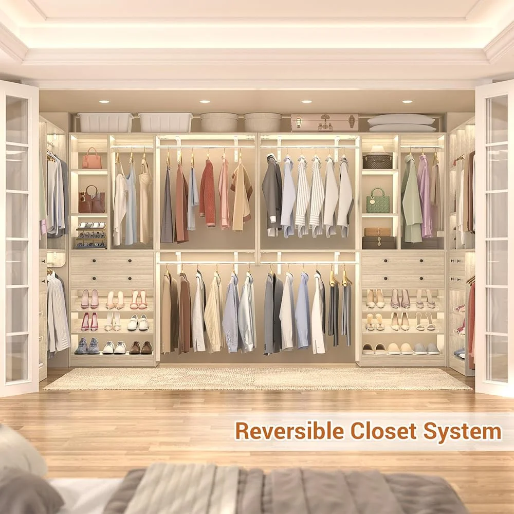 iSunirm 5FT Closet System with Drawers,5FT Closet System with Drawers, 60" Closet Organizer System with 2 Hanging Shelving Perfect Storage Solution for Organizing Your Closet