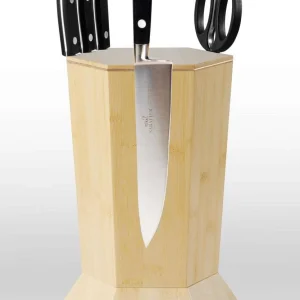 360 Knife Block – Blonde Bamboo ROTATING – Magnetic – BEST Universal Knife Block