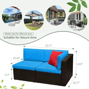 Devoko 5 Pieces Patio Furniture Sets All Weather Outdoor Sectional Patio Sofa Manual Weaving Wicker Rattan Patio Seating Sofas with Cushion and Glass Table(Beige)
