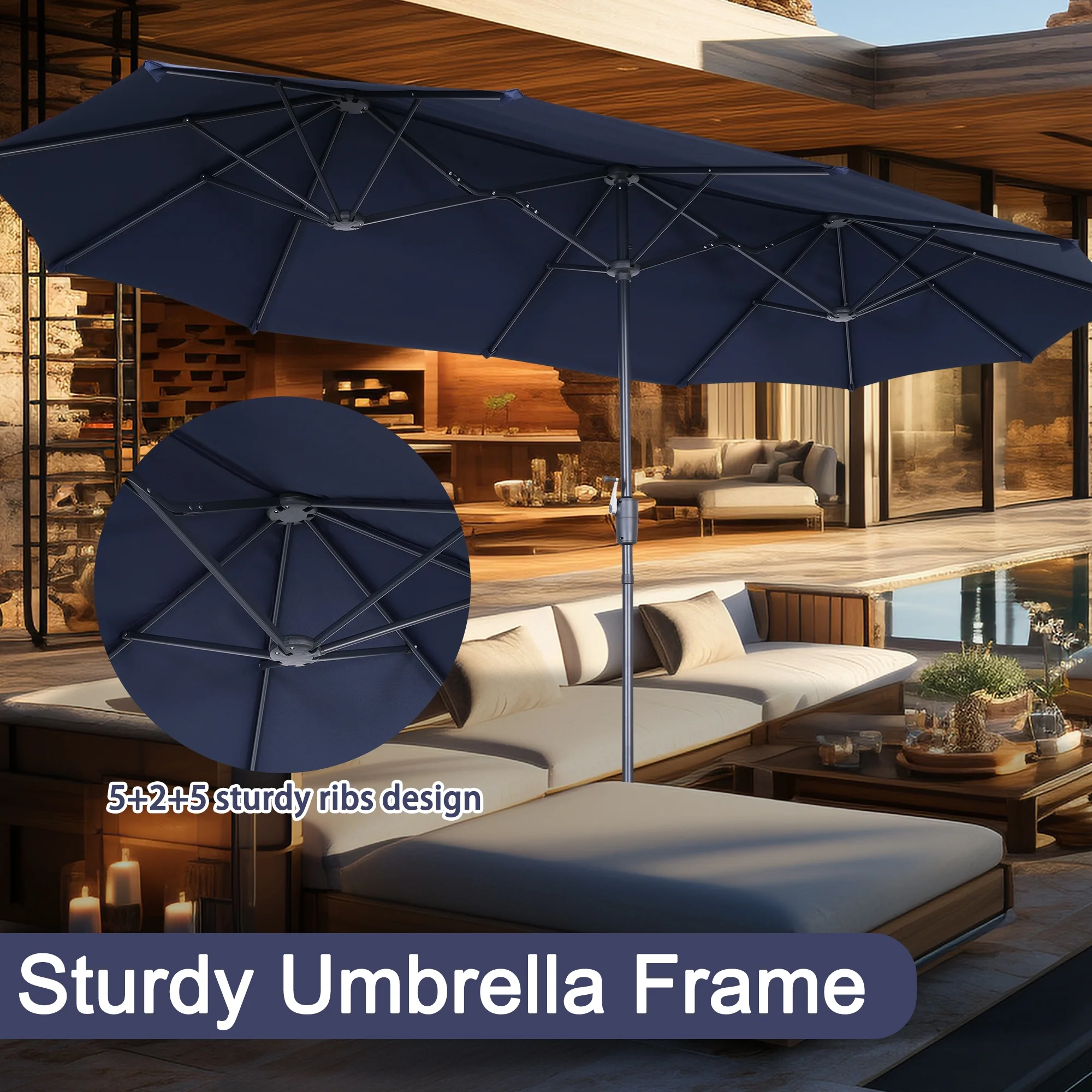 Autlaycil 13 ft Rectangle Patio Umbrella with Crank, Outdoor Market Umbrella (Navy Blue)
