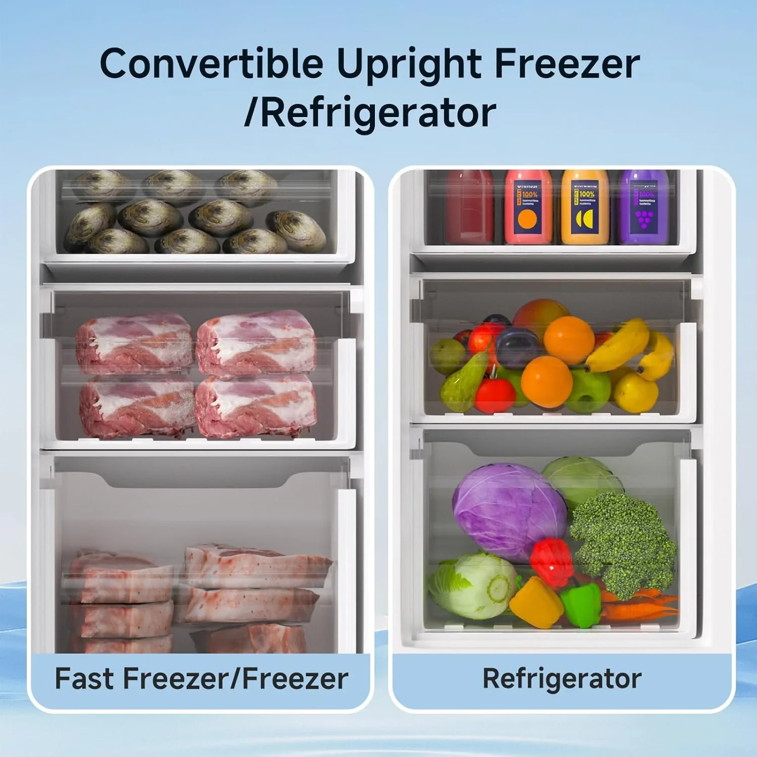 BANGSON Upright Freezer, 7.0 Cu.ft Stand Up Freezer, Convertible Upright Freezer/Refrigerator, Single Door for Kitchen,Garage, Office, Apartment, Silver