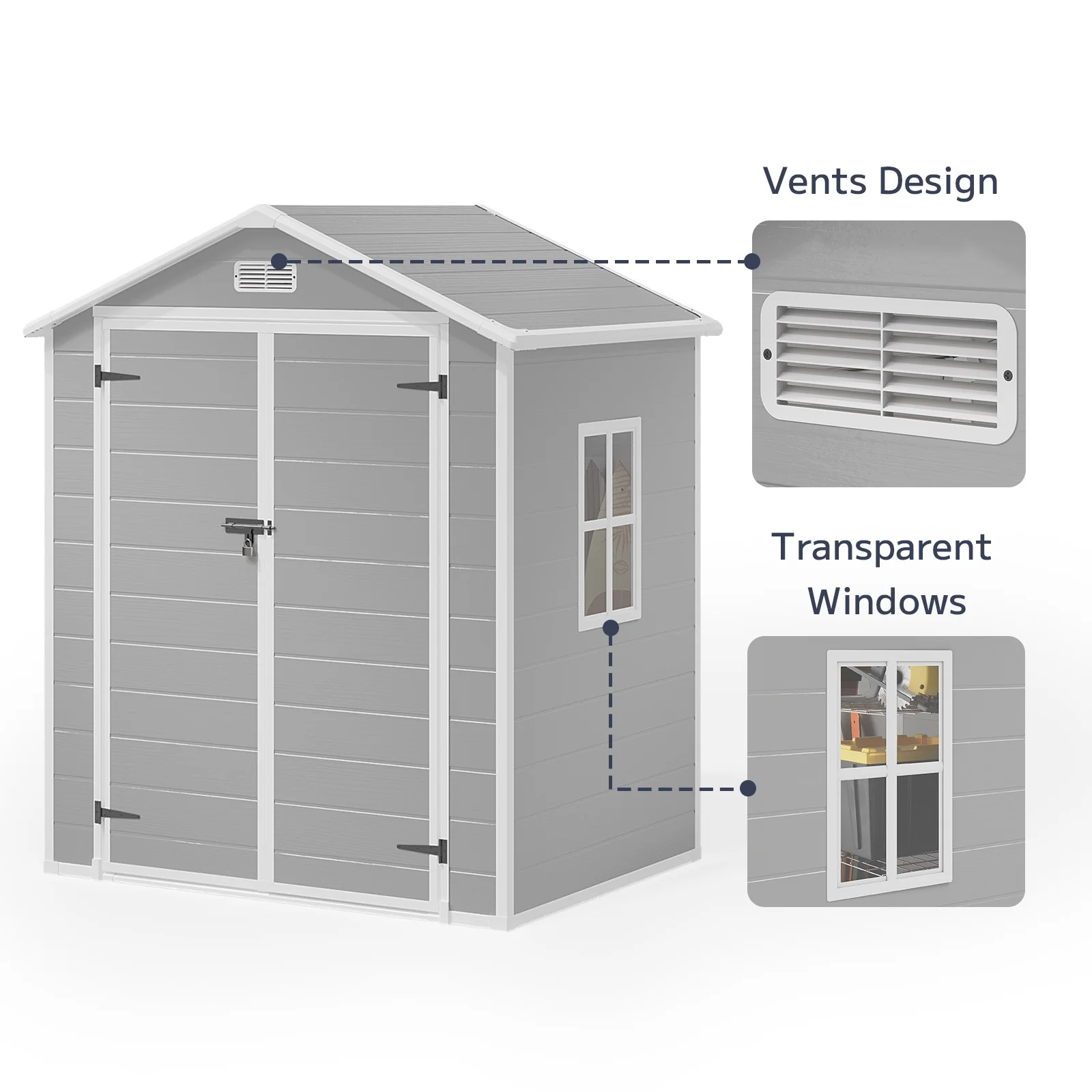 Asofer 6x4 FT Resin Storage Shed, Plastic Outdoor Shed with Floor-Side Window, Lockable Door for Backyard, Garden, Patio, Gray