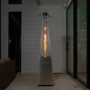 Fire Sense Pyramid Flame Patio outdoor propane Heater Tower with Wheels Coronado Brushed Bronze