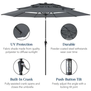 Best Choice Products 10ft 3-Tier Patio Umbrella, Market Sun Shade w/ Tilt Adjustment, Easy Crank - Red