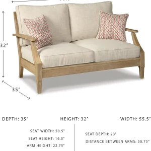 Signature Design by Ashley Clare View Coastal Outdoor Patio Eucalyptus Sofa with Cushions, Beige