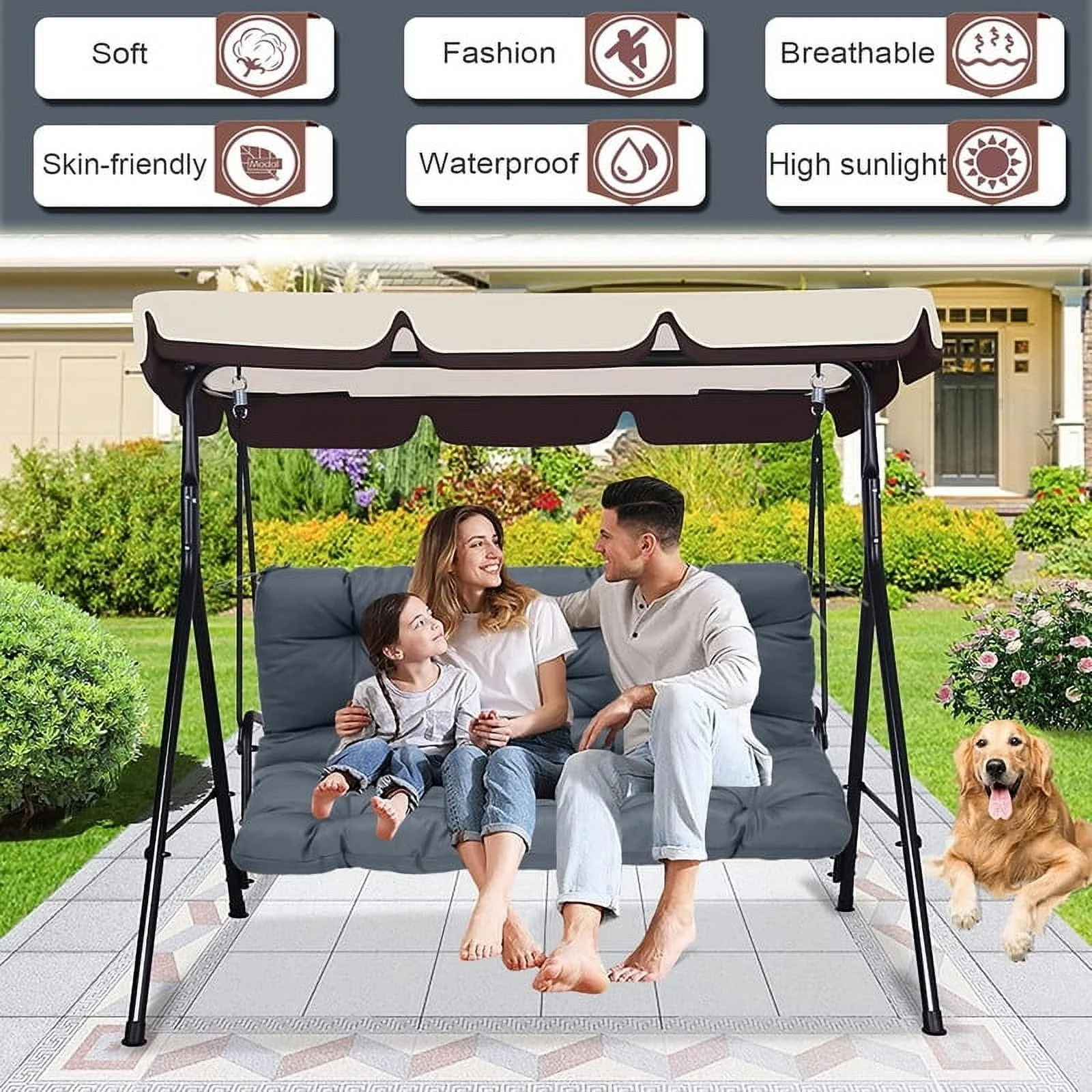 Replacement Cushions for Swing, Waterproof Porch Swing Cushion, 2-3 Seat Outdoor Bench Cushion with Backrest for Patio Furniture Garden Porch Loveseat Glider Pad (Sky Blue 70*40in)