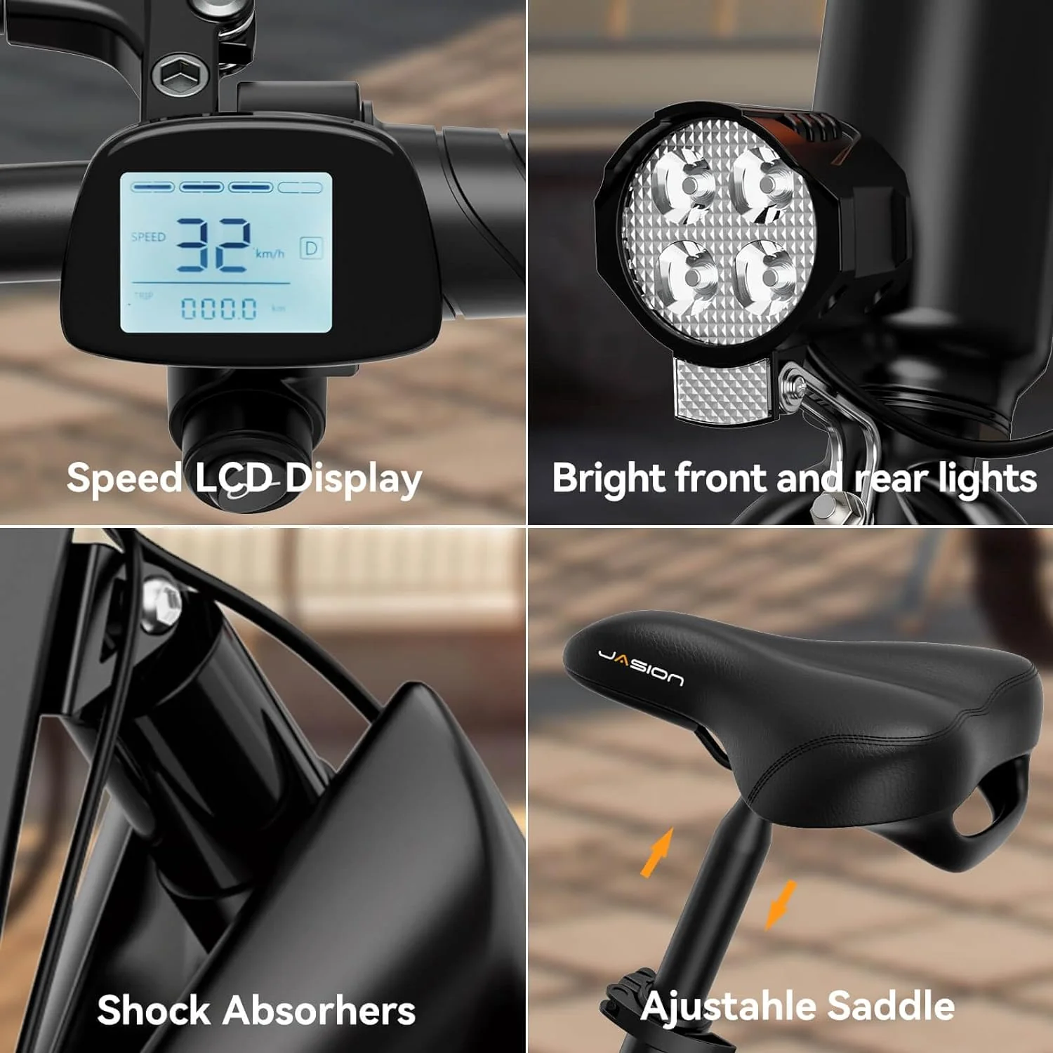 Jasion EB3 Electric Bike Adults 21mph, 500W Peak Motor, 270Wh Battery, Rear Suspension, 3 Levels Assist, 14′′ Folding Ebike for Adults and Teens, Complies to UL2849