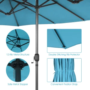 Costway 15ft Beige Patio Double-Sided Umbrella, Crank Lift