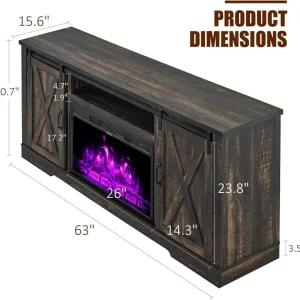 AMERLIFE Fireplace TV Stand with Sliding Barn Door for TVs up to 73", Farmhouse 63" Fireplace Entertainment Center with Storage Cabinets/Adjustable Shelves