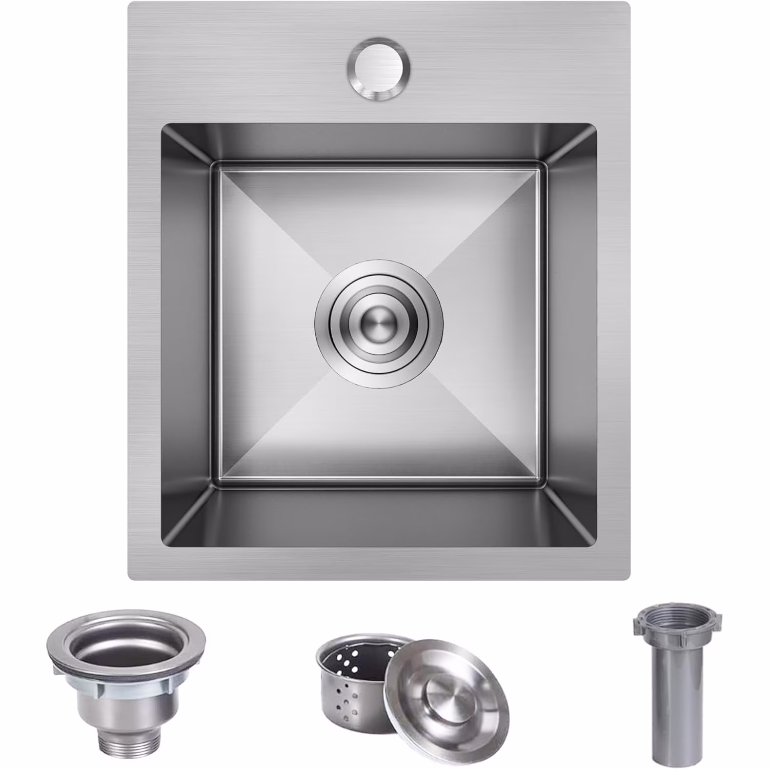 13 x 15 Inch Drop In Bar Sink, Small Kitchen Sink Single Bowl Topmount Bar Prep Sink 18 Gauge Stainless Steel Bar Sink with Basket Strainer