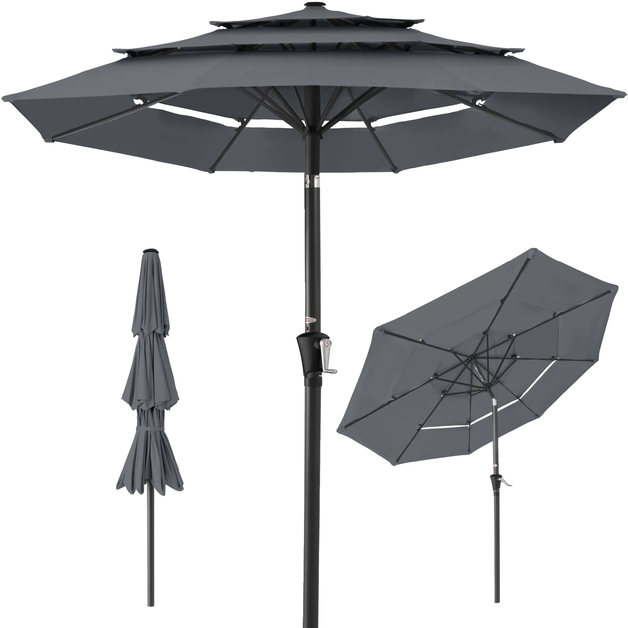 Best Choice Products 10ft 3-Tier Patio Umbrella, Market Sun Shade w/ Tilt Adjustment, Easy Crank - Red