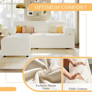 VanAcc Sofa Bed, Sleeper Sofa with Storage Chaise 2 in 1 Pull Out Couch Living Room