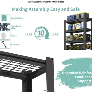 72"H|36"W Garage Shelving Heavy Duty, Metal Garage Shelves, Adjustable 5 Tiers Storage Shelves, Garage Industrial Shelving Utility Racks for Kitchen, Industrial, Warehouse, Basement, Garage, Gym
