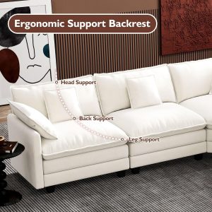 Ihanherry 146" U-Shaped Modern Sofa Modular Sectional Cloud Couch with 2 Ottoman, 6-Seat Chenille Deep Seat Sofa with 6 Pillows for Living Room, Bedroom and Apartment, Grey