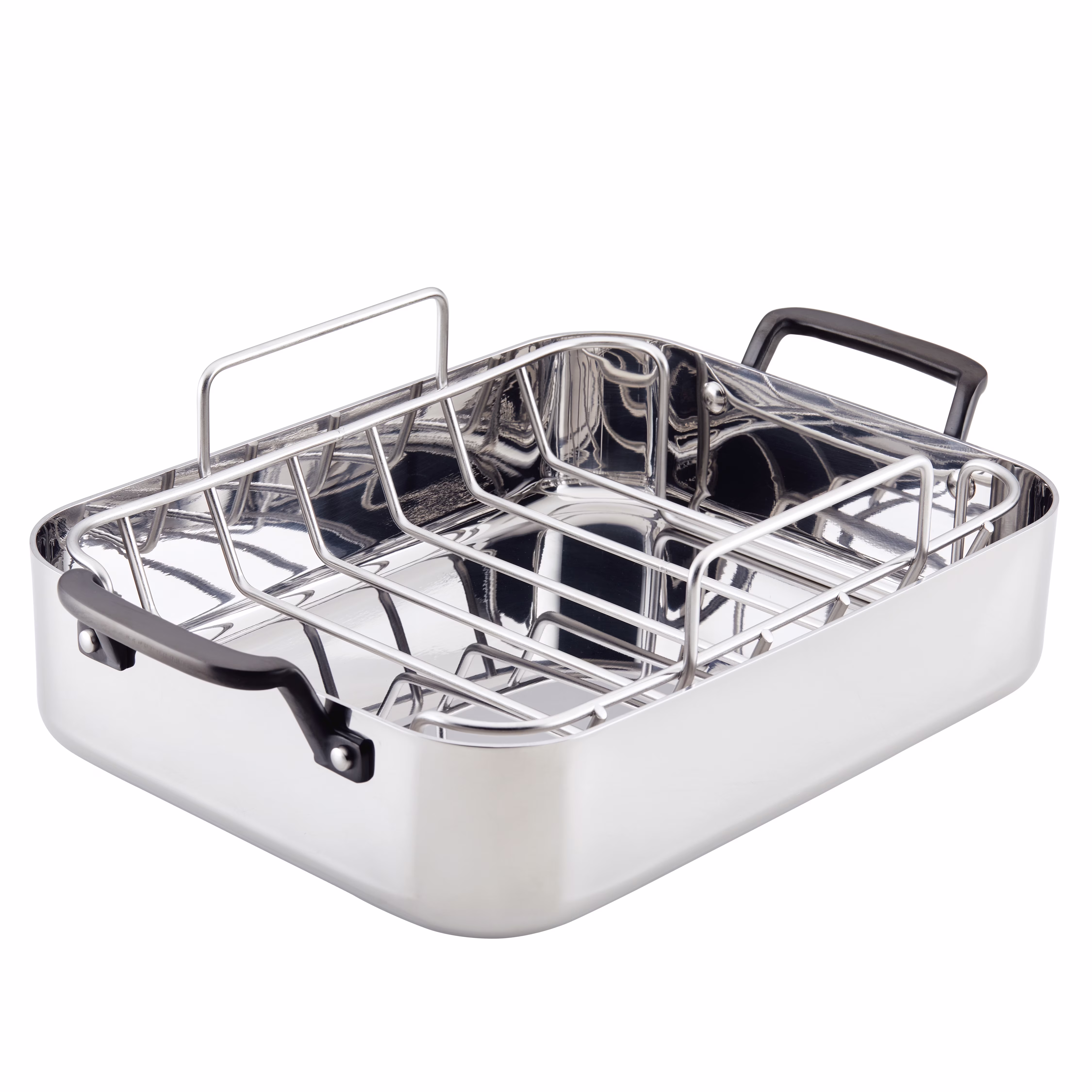 KitchenAid 5-Ply Clad 15x11.5 Inch Stainless Steel Roaster with Removable Rack, Induction Compatible, Metal Utensil, Broiler and Oven Safe to 500-F, Polished Stainless Steel