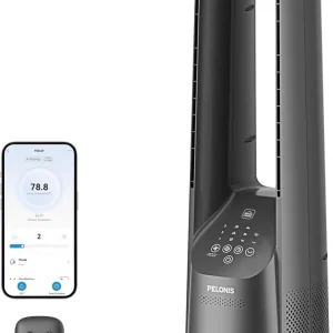 PELONIS 40" Smart Bladeless Fan for Bedrrom - Tower Fan, Alexa/Google/WiFi, DC Motor, 6 Speeds, 4 Modes, Remote, 7H Timer, 90° Oscillation, Safe for Home and Office
