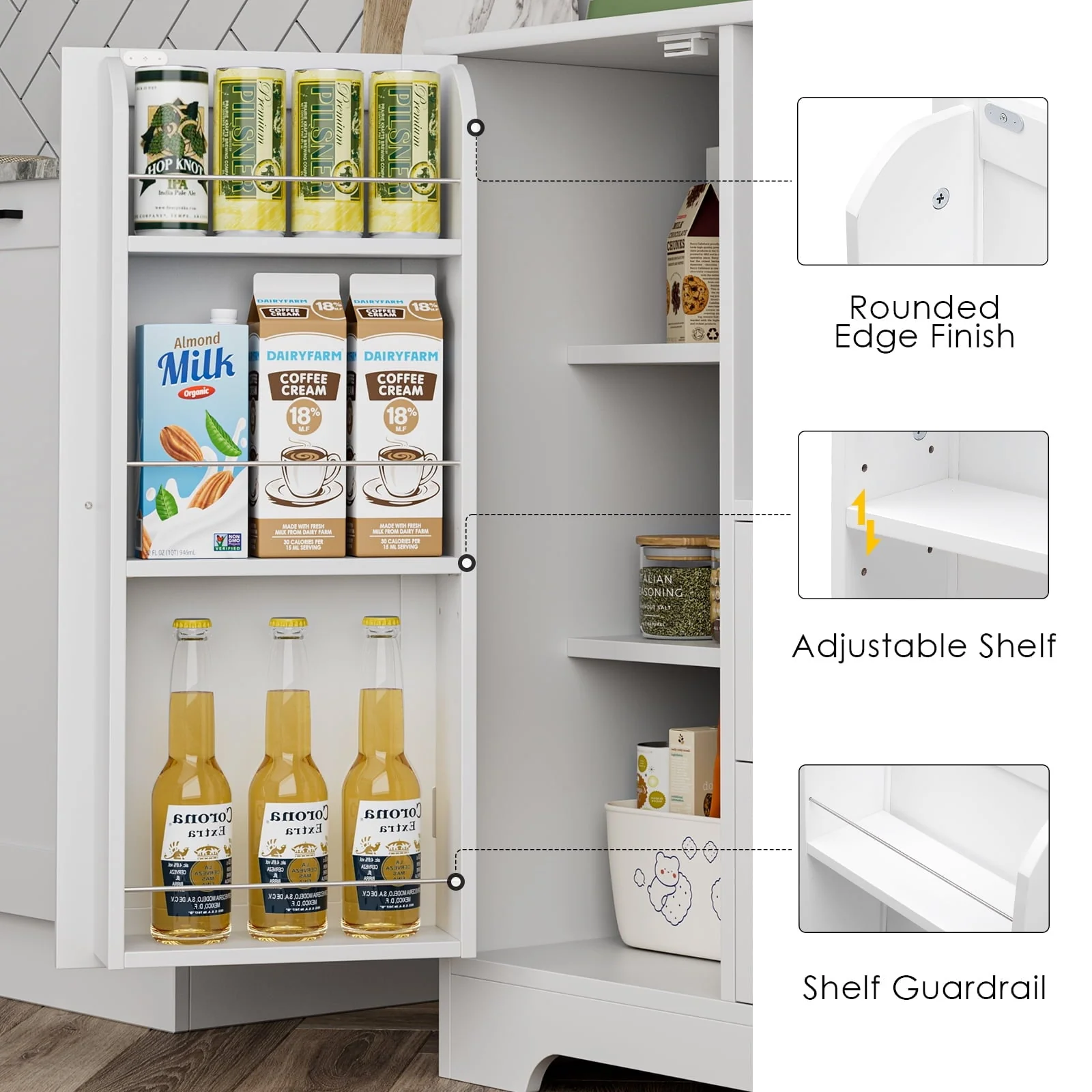 Homfa 40'' Kitchen Storage Cabinet, Buffet Cabinet Sideboard with Drawers and Adjustable Shelves, Microwave Cabinet for Dining Room, White