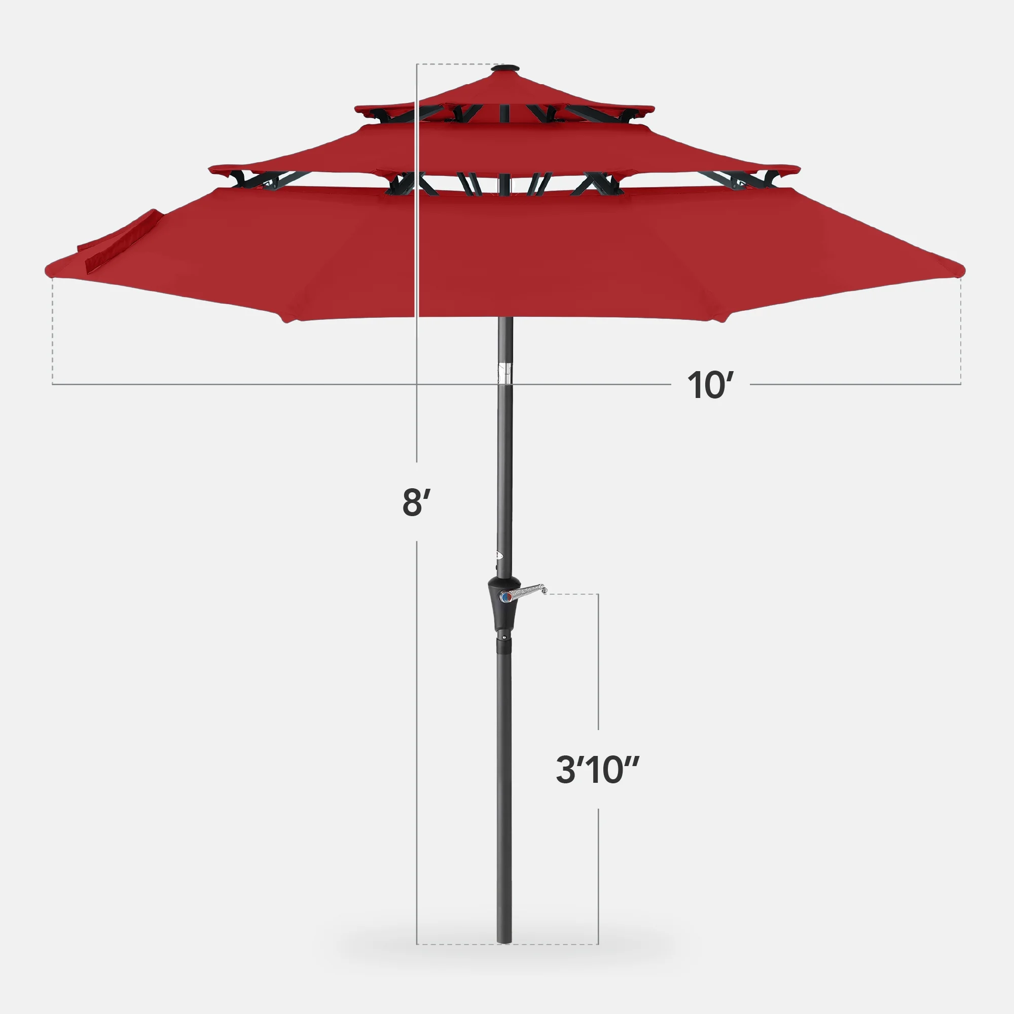 Best Choice Products 10ft 3-Tier Patio Umbrella, Market Sun Shade w/ Tilt Adjustment, Easy Crank - Red