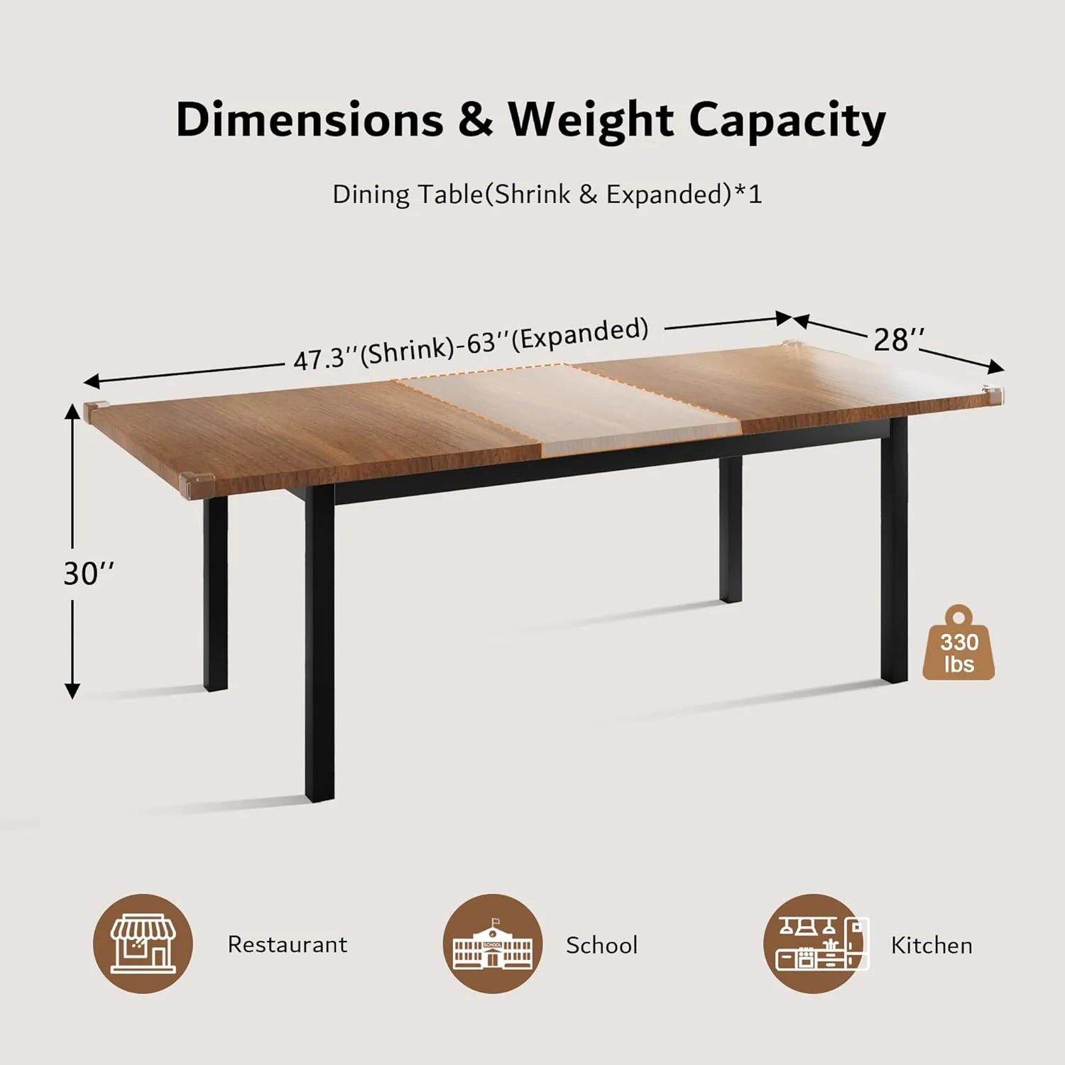 iPormis 63" Extendable Dining Table for 4-8, Square Wooden Dining Room Table with Metal Base, Modern Extendable Table for Small Kitchens, Dining Office Areas, Black