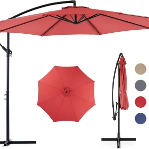 9.8FT Offset Patio Umbrella Hanging Cantilever Umbrella Outdoor Sun Shade with Easy Tilt Adjustment, 8 Ribs, UV Protection for Backyard, Lawn, Garden and Pool, Blue