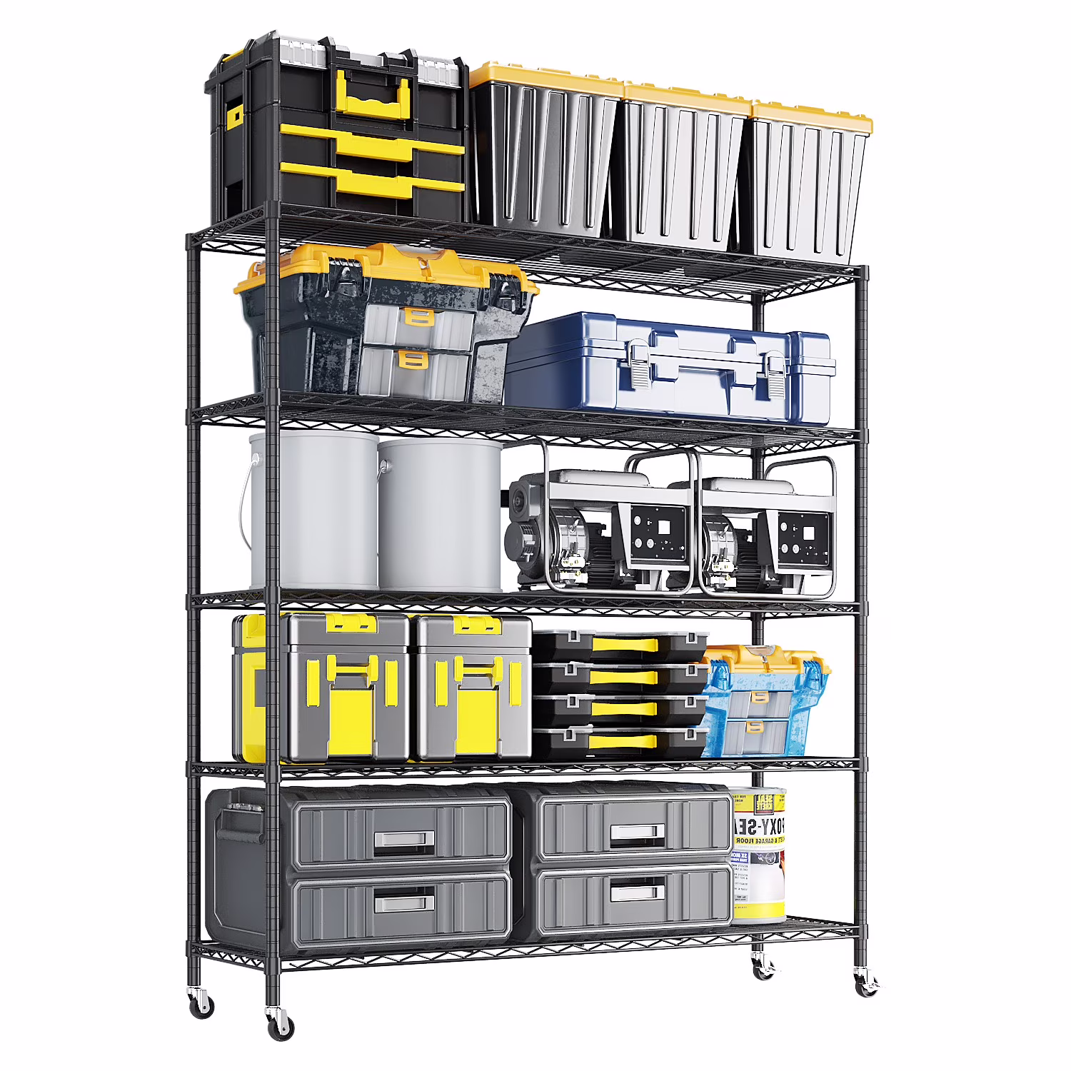 Ktaxon 5-Tier Steel Shelving Unit with Wheels, 46"W Storage Shelving Rack, Heavy Duty Adjustable Wire Shelf, 46"W x 72" H x 18" D