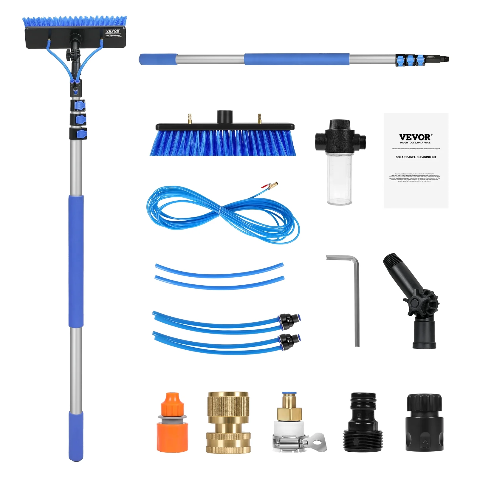 VEVOR Water Fed Pole Kit, 12FT Solar Panel Cleaning Pole with Extendable Handle, 180- Rotatable Brush Head & 65.6FT Hose, Household & Outdoor Window Cleaner Tool for Caravan Solar Panel Deck