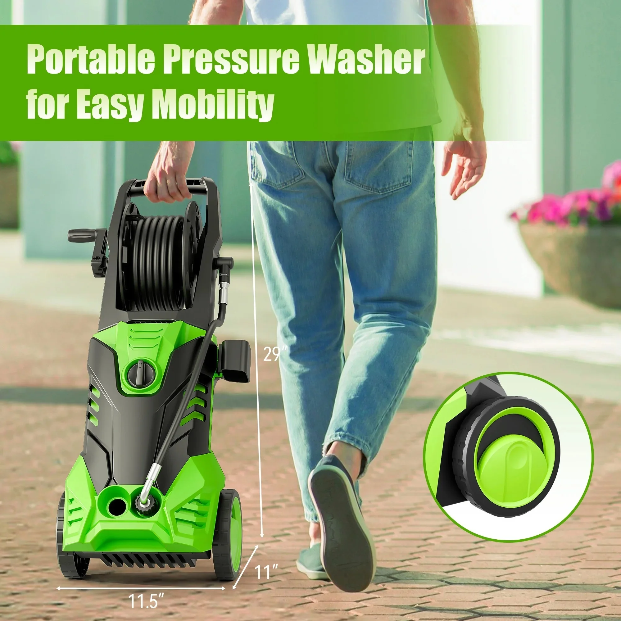 Electric Pressure Washer, 3800PSI 2.6 GPM Power Washer Machine with Hose Reel,4 Quick Connect Nozzles, Foam Cannon, for Cars, Patios, and Floor Cleaning,Orange